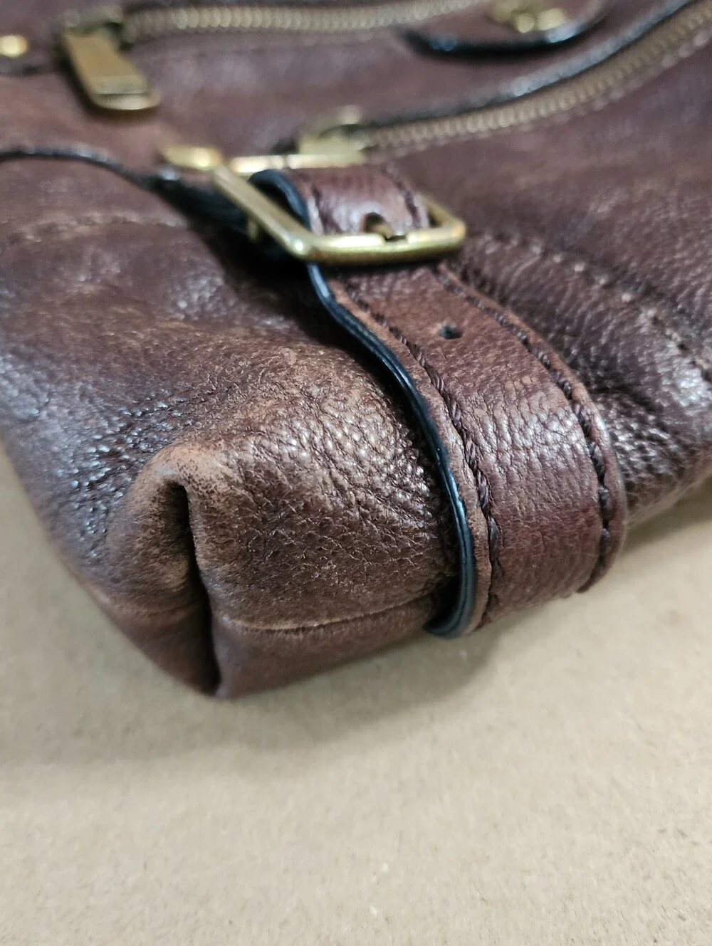 Fossil Brown Leather Messenger Crossbody Satchel Pebbled Multi Pocket Bag Y2K Lg